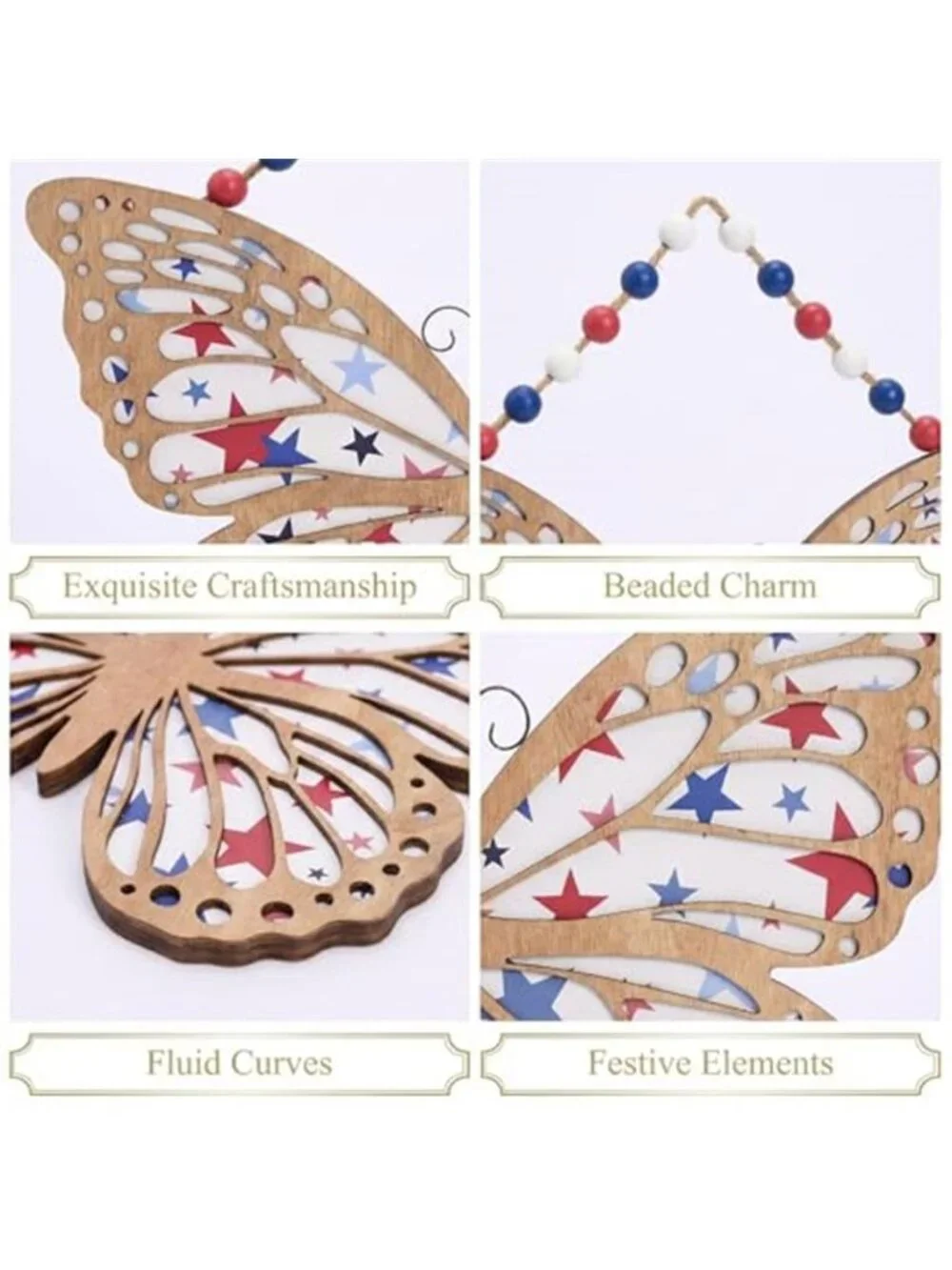 Butterfly Wooden Americana Sign Patriotic Wreath, Large